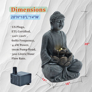 English Elm Zen-style Buddha Fountain Two Tier Lotus Polyresin Led Garden Patio Decor W853P412663
