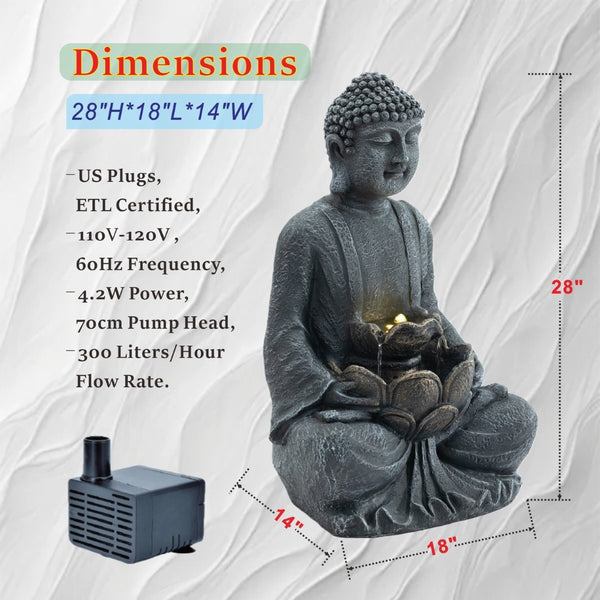 English Elm Zen-style Buddha Fountain Two Tier Lotus Polyresin Led Garden Patio Decor W853P412663