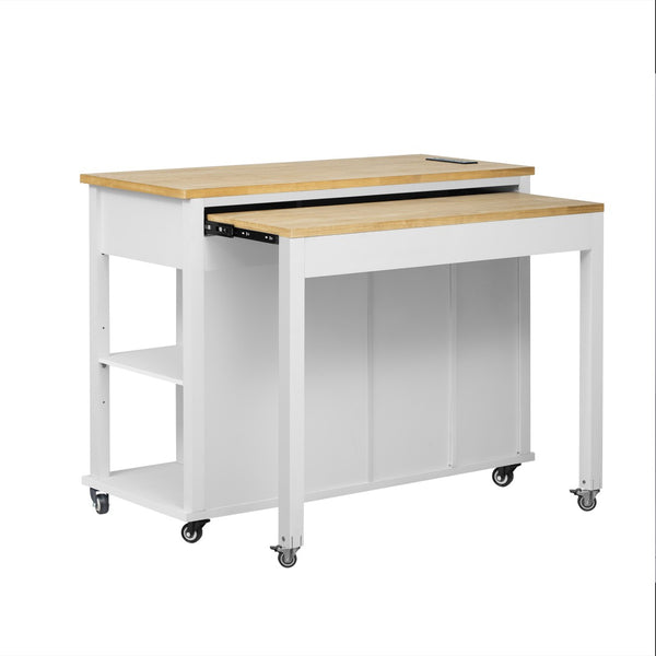 English Elm K&k Farmhouse Kitchen Island Extendable Table Rubber Wood Veneer Built-in Charging Storage White N707S215327W