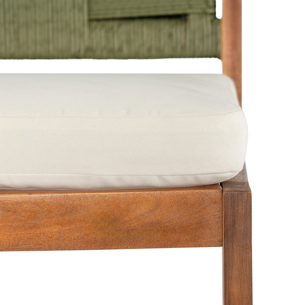 English Elm Outdoor Acacia Wood Barstools Set of 2 Wicker Back Patio Seating with Cushions Cream,Green,Teak N773P358719G