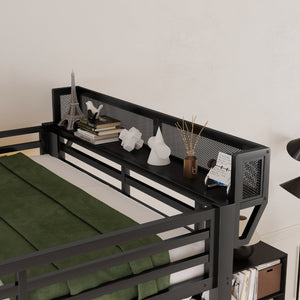 English Elm Full Size Metal Loft Bed with Foldable Desk Staircase Storage and Led Lighting W2580S00072
