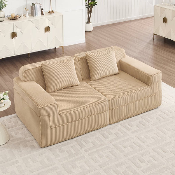 English Elm Modular Boneless 2-Seat Loveseat Sofa with Plush Corduroy, Deep Cloud Comfort and Removable Pillows Camel W3041P353161