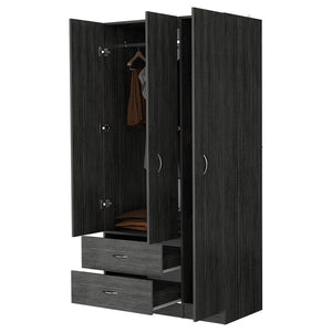 English Elm Eureka Smoke Oak Three-Door Armoire with Rod, Two Deep Drawers & Adjustable Shelves — 70.8"H x 35.4"W B128S00087