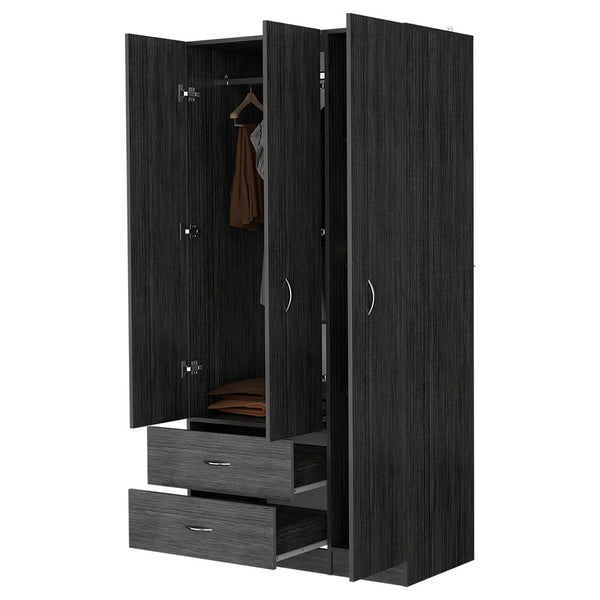 English Elm Eureka Smoke Oak Three-Door Armoire with Rod, Two Deep Drawers & Adjustable Shelves — 70.8"H x 35.4"W B128S00087