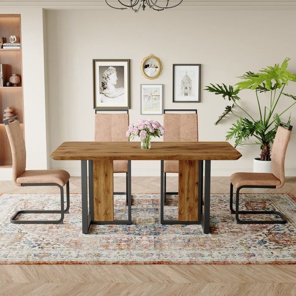 English Elm Table 67"X36" Modern 5-Piece Dining Set With Brown Fabric Chairs For Kitchen & Dining Room Use W1151S01955-GIGA