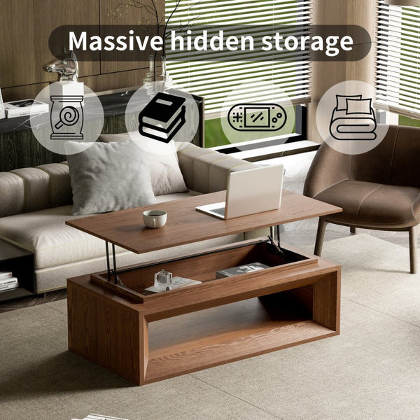 English Elm 43.3'' Wood Veneer Lift Top Coffee Table with Hidden Storage for Living Room Walnut W1435P453255