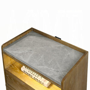 English Elm Transitional Aspen Brown Wood Nightstand with Led Shelf Usb Charging and Storage Drawer B2741P411507