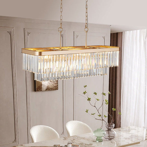 English Elm Chandeliers,rectangular Crystal Iron Frame Gold Glam Light for Dining Kitchen Living W1340P189539