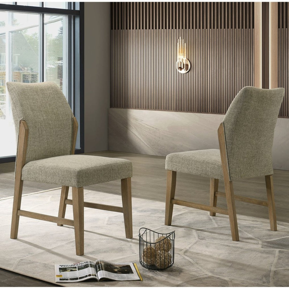 English Elm Set Of 2 Linen Upholstered Dining Chairs – Beige & Rustic Oak For Modern Farmhouse Elegance B016P392432-GIGA