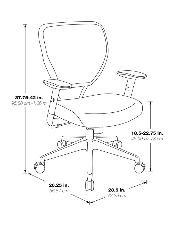 OSP Home Furnishings Silver Ion Antimicrobial Ergonomic Office Chair with Lumbar Support and Adjustable Arms Black 5500D-R107