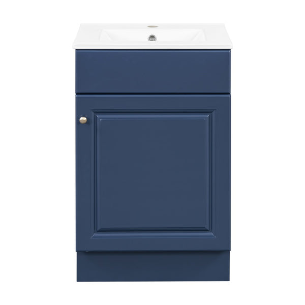 English Elm [video] 20 Inch Freestanding Bathroom Vanity with Ceramic Sink Soft Close Cabinet Blue N759P237946C
