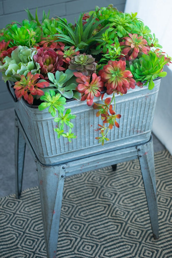 English Elm 20.5x20.5x21" Galvanized Perryman Tub on Stand - Rustic Riveted Ice Bucket Planter, Raised Design for Easy Access W2078P323437