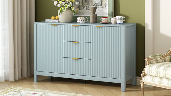 English Elm U_Style Modern Wave-Front Sideboard - 3 Adjustable Shelves, Soft-Close Doors & Metal Handles, 3 Colors N711P269066C-GIGA