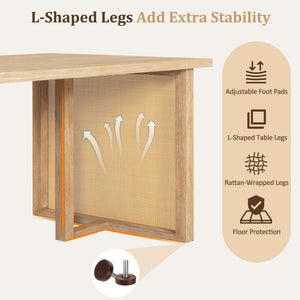 English Elm TREXM 7-Piece Farmhouse Dining Set with Distressed Oak Veneer Table and Upholstered Rattan Chairs, Rustic Elegance for Family Meals Beige,Natural ST000149AAN