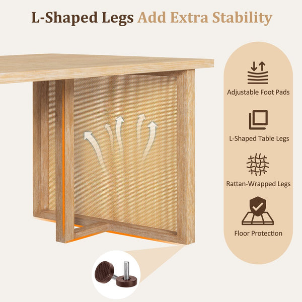 English Elm TREXM 7-Piece Farmhouse Dining Set with Distressed Oak Veneer Table and Upholstered Rattan Chairs, Rustic Elegance for Family Meals Beige,Natural ST000149AAN