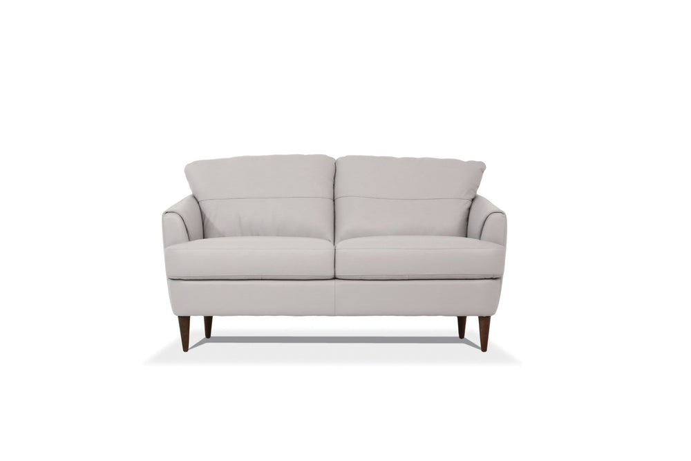 English Elm Helena Italian Leather Loveseat Mid-century Walnut Legs Pearl Gray Refined Seating B2726P496936
