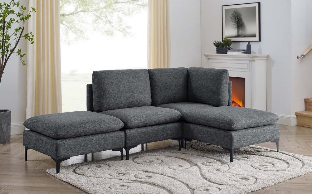 English Elm Linen Upholstered Modular Sectional Sofa with Black Metal Legs for Modern Living Dark Gray B2748S00107