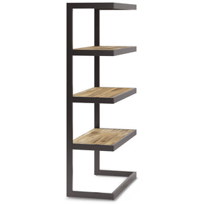 English Elm Erina Solid Acacia Bookcase with Distressed Charcoal Finish, 4 Open Shelves & Industrial Metal Frame Light Brown B136P158621