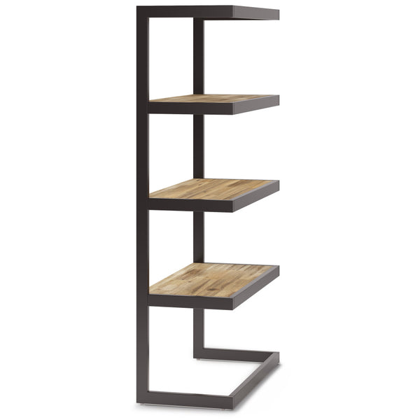 English Elm Erina Solid Acacia Bookcase with Distressed Charcoal Finish, 4 Open Shelves & Industrial Metal Frame Light Brown B136P158621