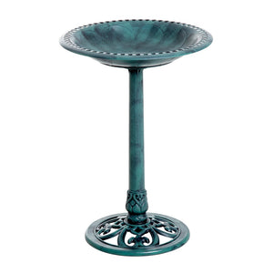English Elm Outsunny 28'' Elegant Resin Bird Bath With Fleur De Lis Pedestal, Timeless Antique Verdigris Finish W2225P217552-GIGA