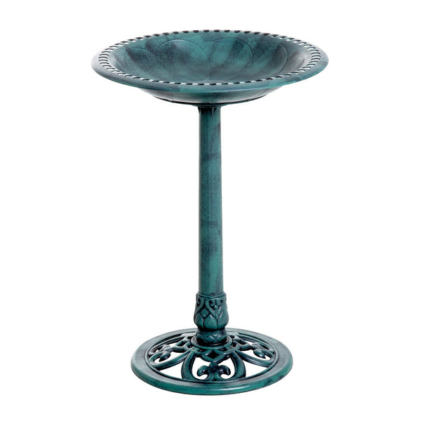English Elm Outsunny 28'' Elegant Resin Bird Bath With Fleur De Lis Pedestal, Timeless Antique Verdigris Finish W2225P217552-GIGA