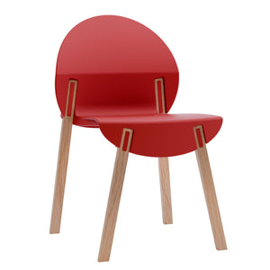 English Elm Summer 5 Piece Round Dining Set Polypropylene Stackable Chairs Oak Legs Modern Style Crimson Red,White W3450S00038