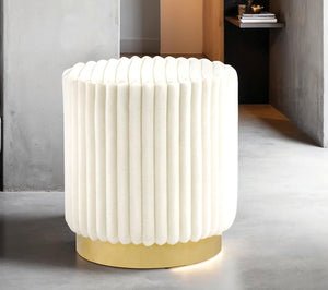 English Elm Contemporary Velvet Accent Stool with Gold Stainless Steel Base, Pleated Bow-Tie Design, Luxe Seat Beige 16 L x 16 W x 18 H B2741P388367