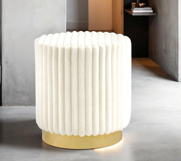 English Elm Contemporary Velvet Accent Stool with Gold Stainless Steel Base, Pleated Bow-Tie Design, Luxe Seat Beige 16 L x 16 W x 18 H B2741P388367