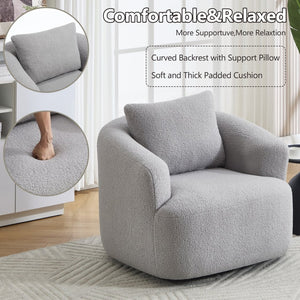 English Elm 360° Swivel Barrel Chair Teddy Fleece Upholstery with Pillow for Bedroom Reading Nook Light Gray W1803P363036