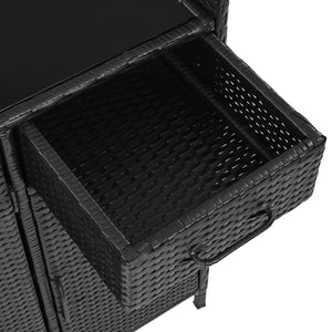 English Elm K&k Outdoor Wicker Bar Cabinet with Tempered Glass Top Adjustable Shelving and Drawer Black Brown N707P233745B