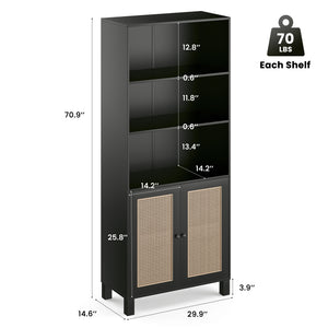 English Elm Tall Rattan Door Bookcase with 5 Shelves — Stylish Tall Storage Shelf for Living Room Office LibraryBedroom Black T3623P379897