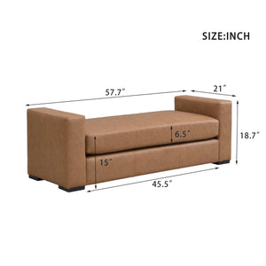 English Elm Christopher Knight Home® - Stylish Faux Leather Ottoman with Armrests — Water‑Resistant, Scratch‑Resistant, Modern Accent Seat loveseat Brown PU N769P294937D