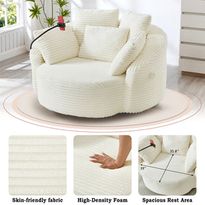 English Elm Swivel Barrel Accent Chair Chenille Tufted Round Club Seat for Living Room Lounge Beige N719S002320A