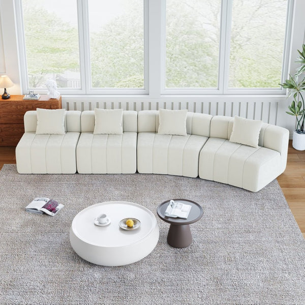 English Elm Chenille Modular Curved Sectional Sofa with Sculptural Piano Key Design and Four Throw Pillows Beige W834S00584