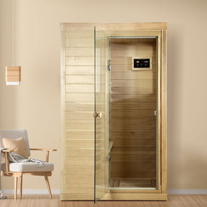 English Elm Canadian Hemlock Single Person Far Infrared Home Sauna with Led and Bluetooth Audio W632S00033