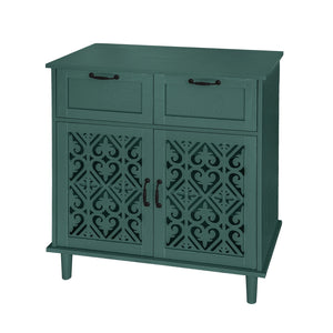 English Elm 2 Door 2 Drawer Cabinet with Solid Wood Feet, Smooth Slide Rails, Anti-Tip Lock, Easy Clean Surface Dark Green W688P179038