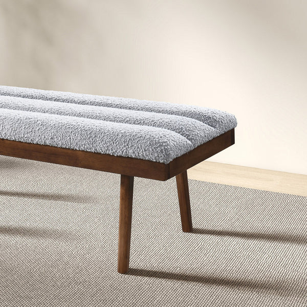 English Elm Ashcroft Furniture - Troni Light Grey Boucle Bench with Solid Wood Frame, Removable Legs, High-Density Foam Cushioning B183P255326