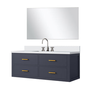 English Elm Blue Single Bath Vanity Set With Cultured Marble Top, Mirror, And Chrome Faucet - Stylish Upgrade! B2731S01994