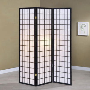 English Elm 3-Panel Folding Shoji Screen Room Divider with Brown Wood Frame for Privacy, Decorative Accent, 72" Black B016P370025