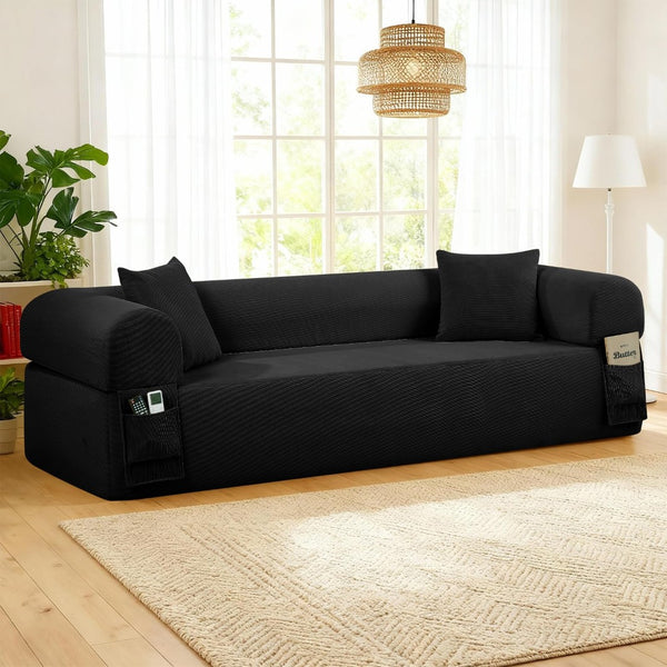 English Elm 3seater Corduroy Cloud Sofa No Assembly Pillow Soft Seating for Apartments and Living Rooms Gray W3396P483189