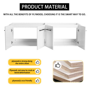 English Elm 60 Inch Wall-mounted Bathroom Vanity Cabinet with Soft-Close Doors, Eco Plywood, Scratch & Water-Resistant Finish Glossy White W999P208036