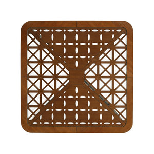 English Elm Modern Square Glass Top Coffee Table with Geometric Pattern and Black Metal Frame N770P197539B
