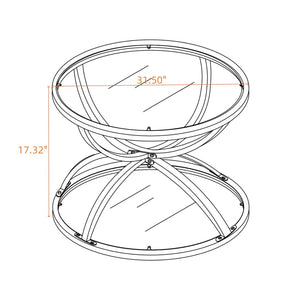 English Elm 31.50'' Round Chrome Ring Glass Coffee Table Two Tier Smoked Tempered Top Modern Living Room W757P412804