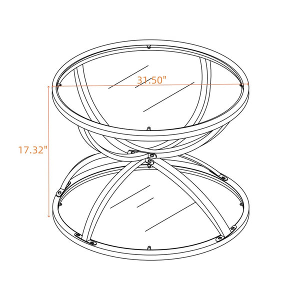 English Elm 31.50'' Round Chrome Ring Glass Coffee Table Two Tier Smoked Tempered Top Modern Living Room W757P412804