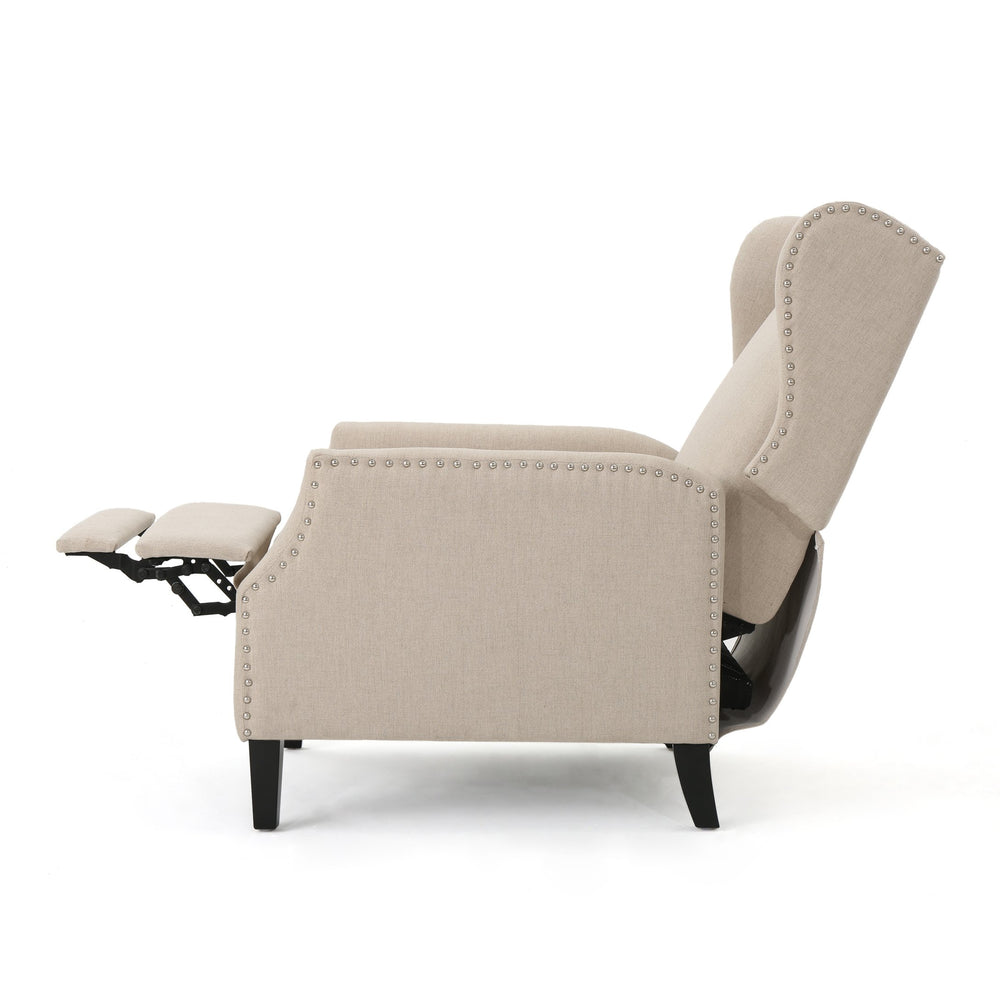 English Elm Christopher Knight Home® - Pushback Recliner Chair with Nailhead Trim and Wingback Design, Plush Fabric Comfort for Living Rooms Wheat 60760.00WHT