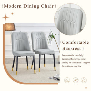 English Elm Table 7-Piece Modern Dining Set: Black Wood-Grain Table & 6 Light Gray Pu Chairs With Gold Accents W1151S04172-GIGA