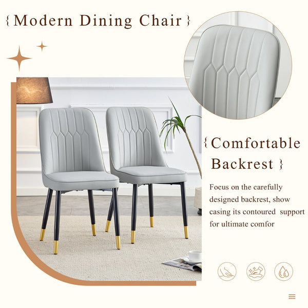 English Elm Table 7-Piece Modern Dining Set: Black Wood-Grain Table & 6 Light Gray Pu Chairs With Gold Accents W1151S04172-GIGA