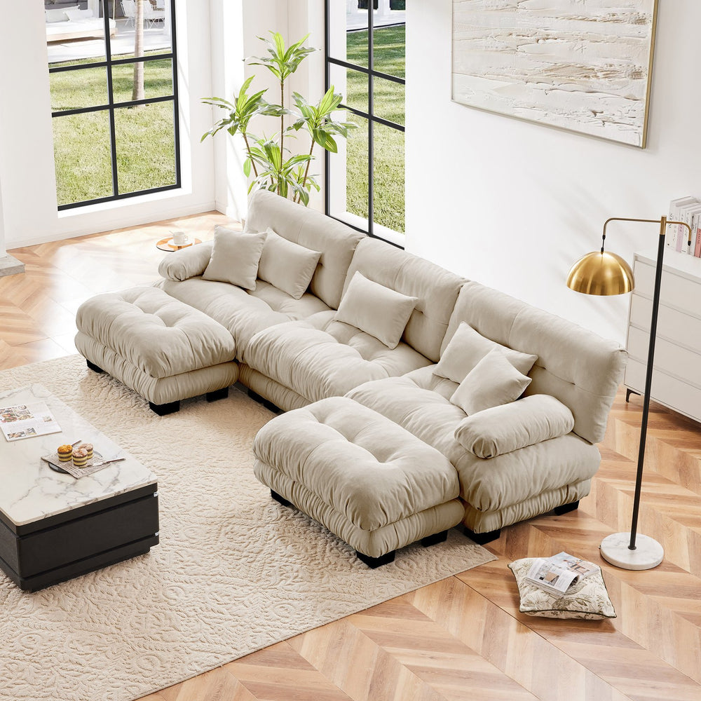 English Elm Luxury Modular Sectional Sofa Couch - Oversized U-Shaped Vintage Chenille Sofa With Ottomans & Pillows W714S01030
