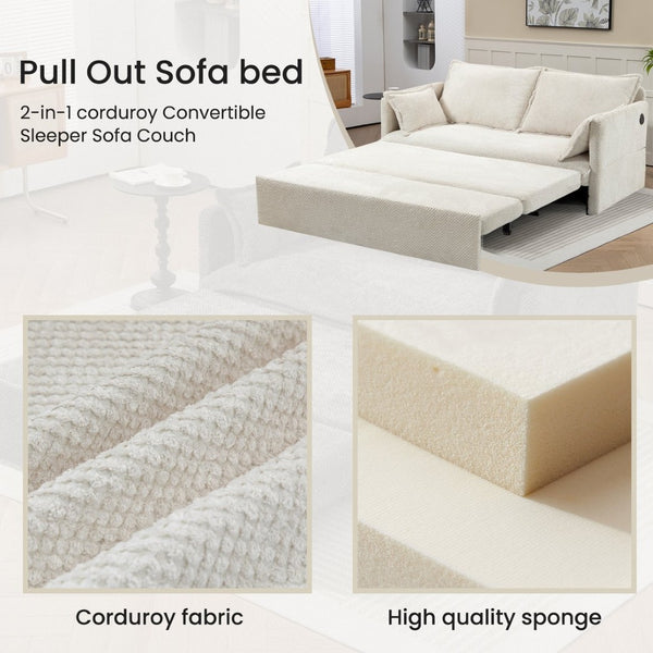English Elm 59.5" Corduroy Convertible Sleeper Sofa with Usb Charging Ports and Storage Pockets W2606P252439
