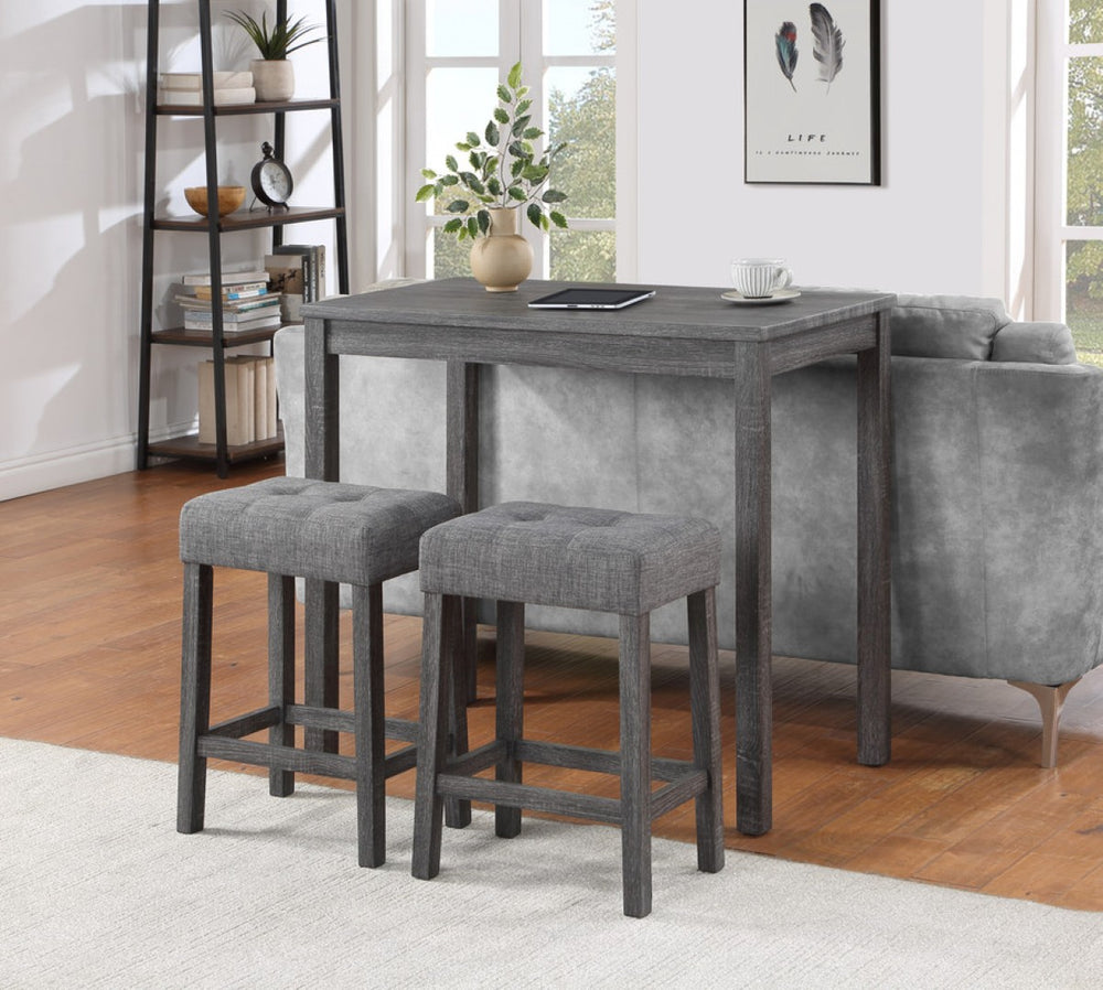 English Elm Lusso Tufted Linen Stool Pub Set Compact Counter Height Table for Kitchen Nooks Gray B2749P413174